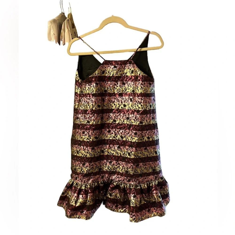 NWT CYNTHIA ROWLEY FLORAL METALLIC RUFFLE DRESS - Picture 2 of 4